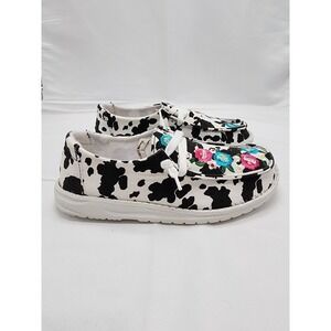 Gypsy Jazz Embroidered Cow Print Slip-On Casual Shoes Women's Sz 7